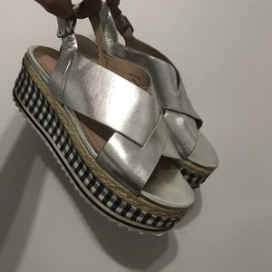 Zara PLATFORM plaid silver sandals!!